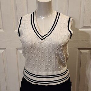 Torrid - Sweater vest with cable-knit detail, white with dark blue-black stripes